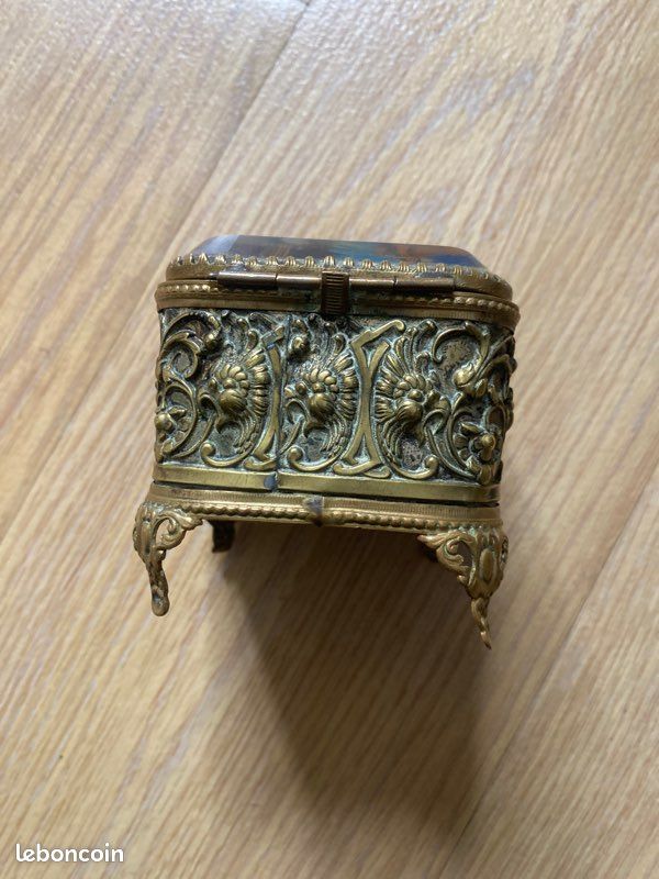Coffret à Bijoux Ancien - Verre De Lyon Et Laiton - France 19ème - Antique