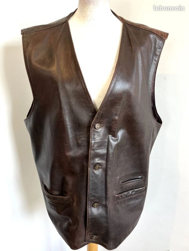 Gilet Motard Vintage Femme En Cuir Noir Avec Franges - Marque Passport, Taille L, Doublé, Style Bébé Rock'n'roll