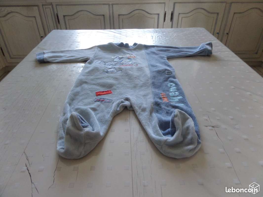 Babygros velours a pied garcon 6 mois bleu (image 1)