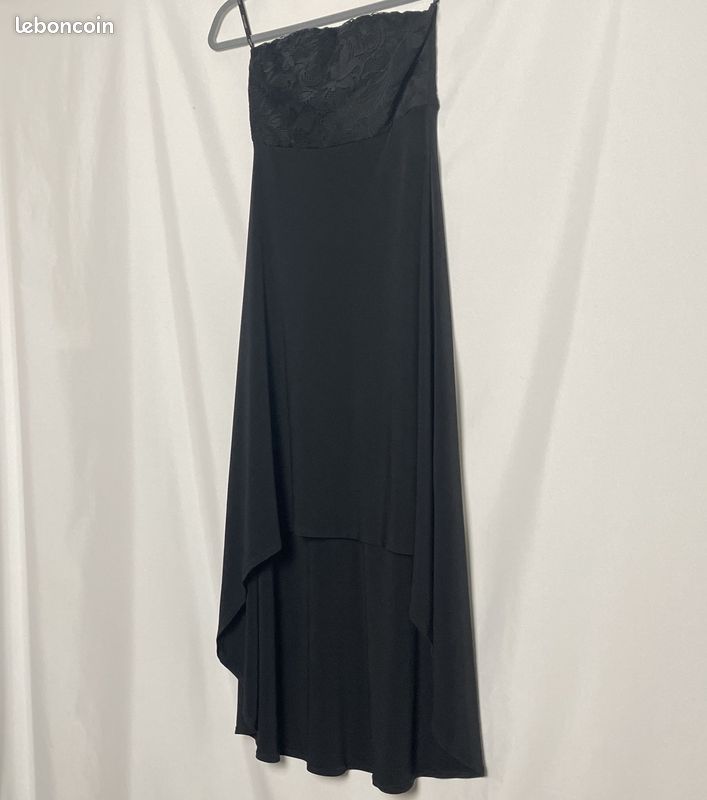 Robe longue fluide Morgan Haut bustier dentelle Bas asymétrique