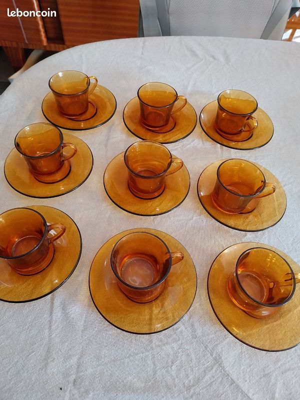Lot De 9 Petites Assiettes/soucoupes Vintage Duralex - Couleur Ambrée/orange