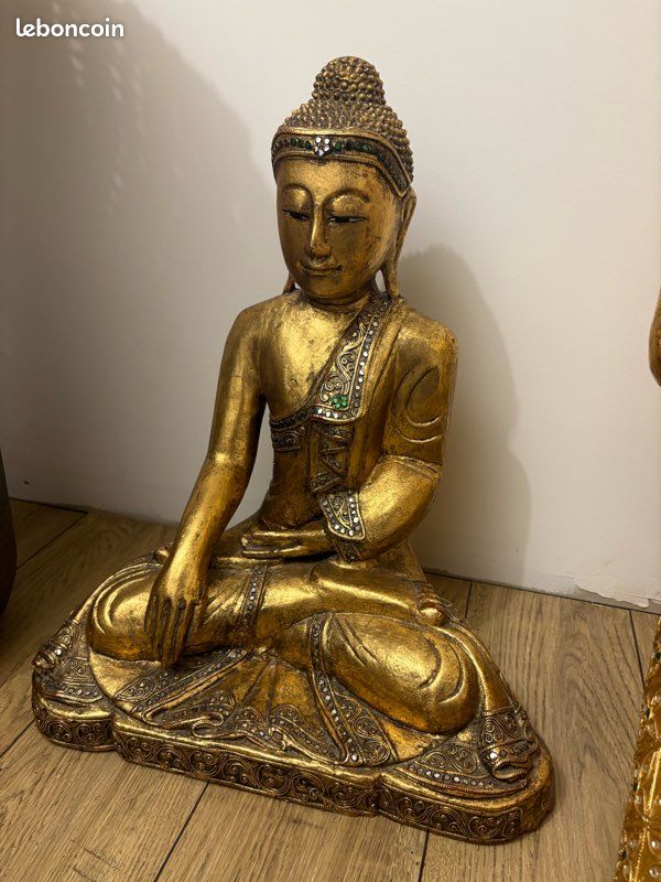 Bouddha En Bois Sculpté Main 24cm Statue Thaïlandaise Décoration Intérieure