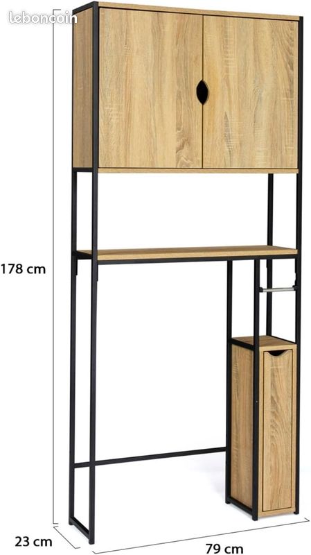 Meuble WC 3 en 1 avec armoires de rangement design industriel (image 2)