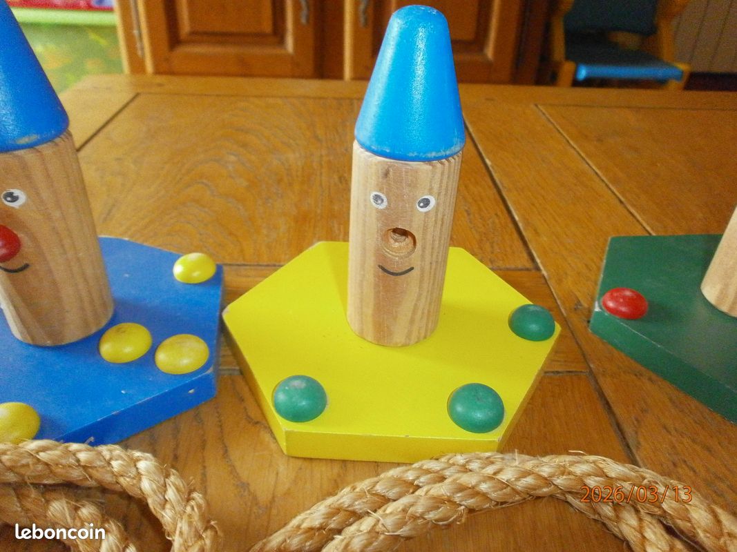 Jeu de lancer d'anneaux en bois et corde | Chez les enfants, jeu jouet