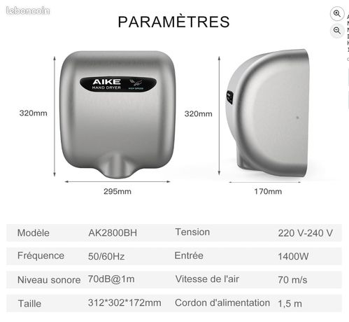 Sèche-mains Electrique Séchoir à Mains Automatique En Acier Inox 2500w Brosse P 010794950207