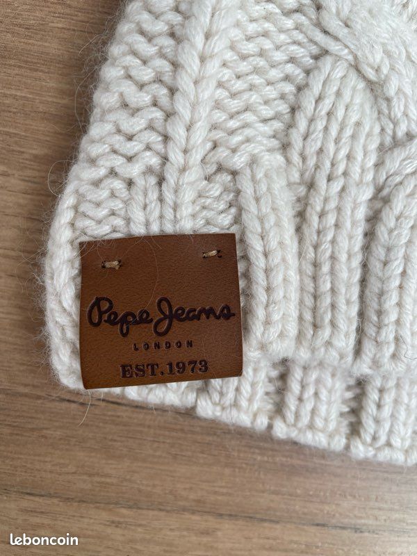 Bonnet Pepe Jeans Carlos En Laine Brique - Broderie Losanges, Motif Rayé, Neuf Avec étiquettes