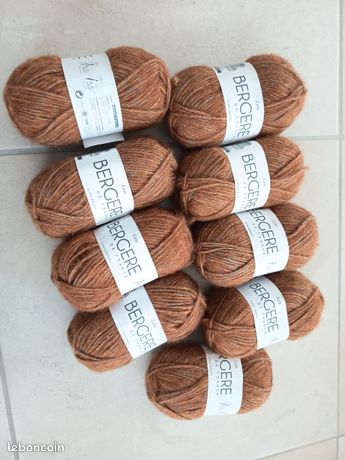 Lot De 5 Pelotes 100% Pure Laine Kaki Tweedé - Fabriqué En France, Aiguille N°8, Crochet N°8