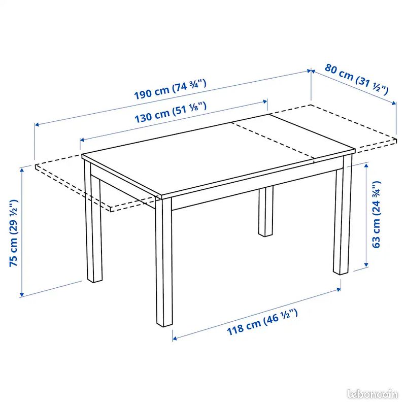 Table a manger extensible, blanc, 130/190x80 cm (image 4)