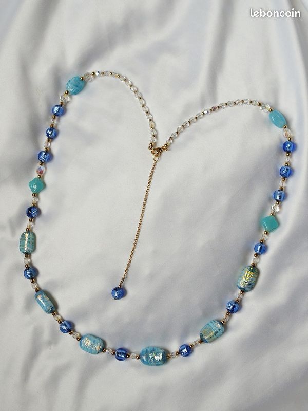 Collier Vintage Années 40 - Perles De Murano Irisées Marron Beige - Ras De Cou