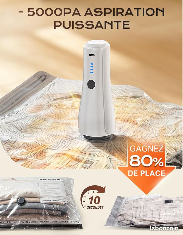 Kit Aspirateur Pompe Électrique Avec 12 Sacs Rangement Vêtements Sous Vide*NEUF (image 3)