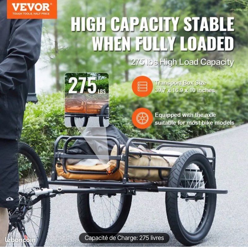 Remorque Cargo Vélo VEVOR 45 Kg - Alliage Aluminium Pliable - Neuf En Boîte