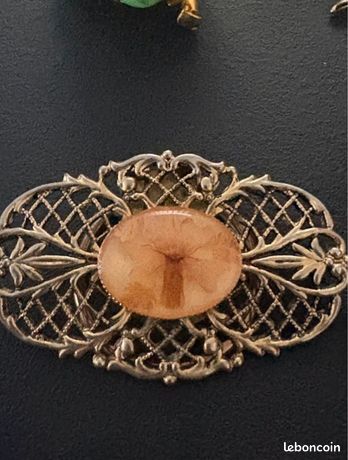ANCIENNE MAGNIFIQUE GRANDE broche en bronze émaux cloisonné bijou vintage 5652 EUR 65,00