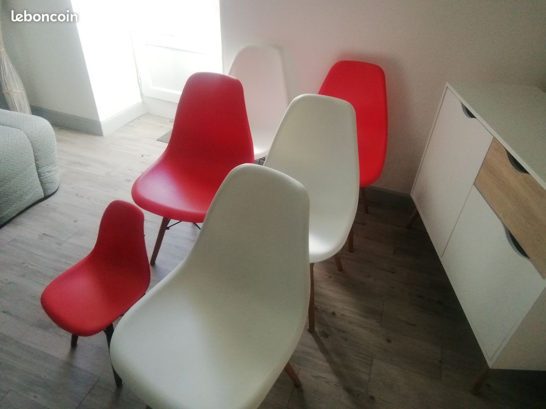 3 chaises scandinaves blanches + 2 rouge + 1 pour enfant rouge (image 3)