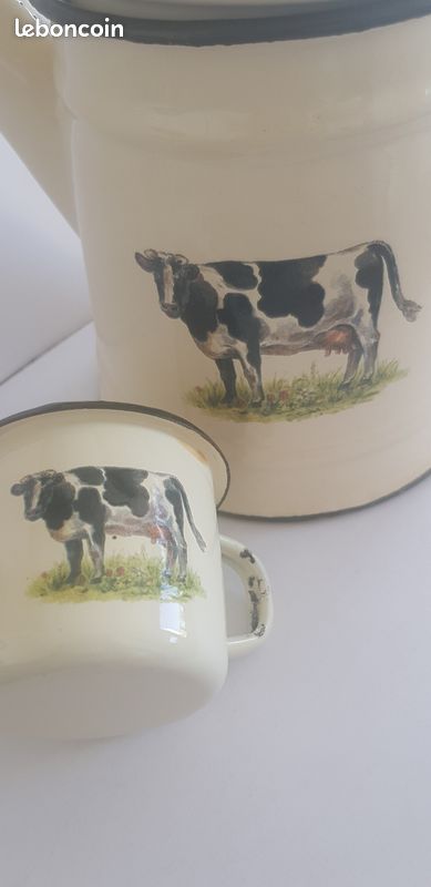 Cafetière et tasse métal émaillé vache (image 3)