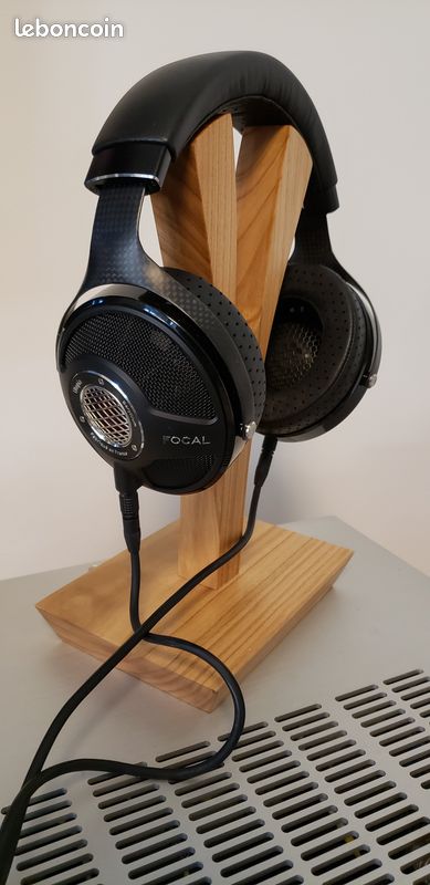 Support de casque rétro en noyer noir avec base lourde pour
