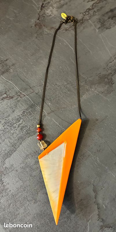 Collier Avec Pendentif Noir Et Orange Nature Bijoux - Pierre De Quartz, Neuf Sans Emballage