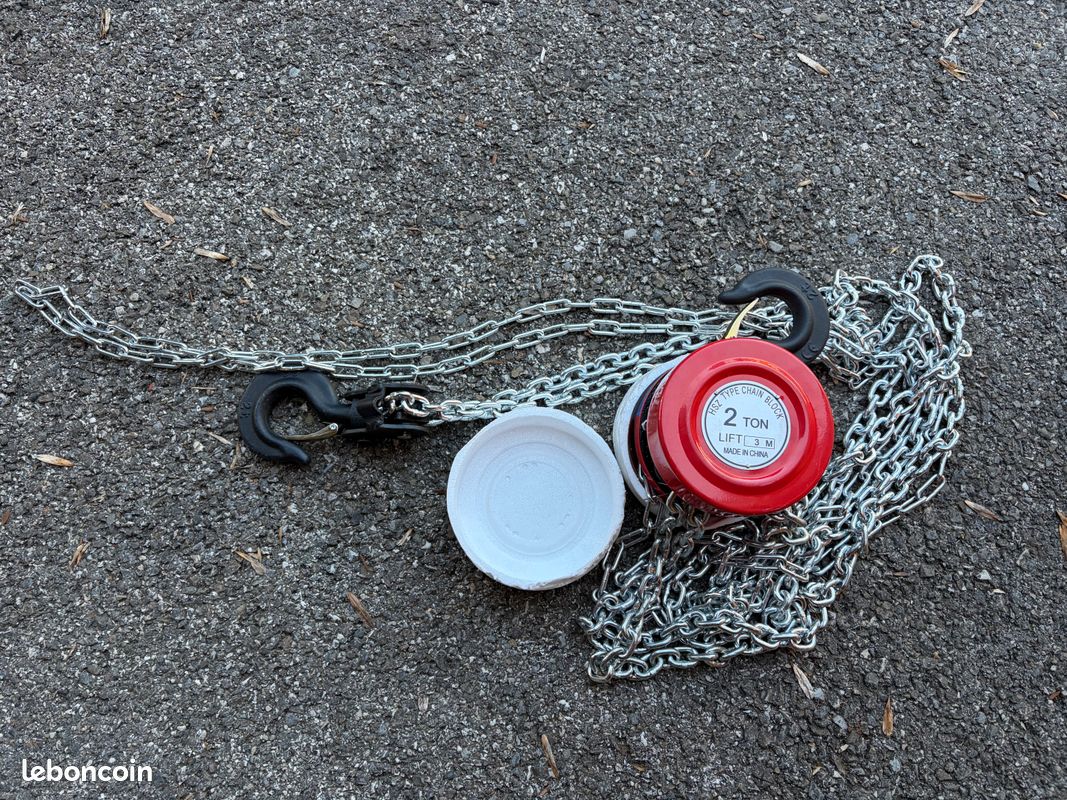 Palan à chaîne de 3 m avec 2 crochets, poulie de chaîne de 2