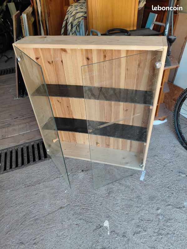 Vitrine bois et 2 portes vitrees (image 1)
