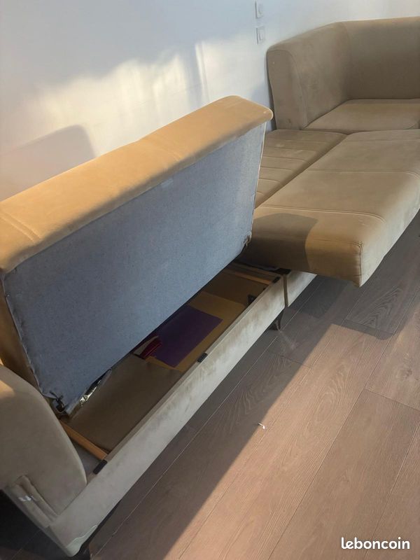 Canapé d’angle velour beige convertible (image 3)