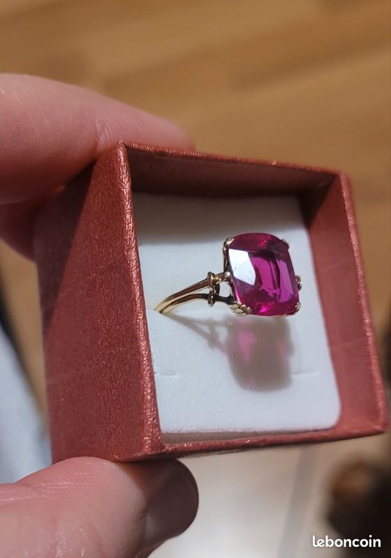 Bague En Or Rose 18 Carats Sertie D'une Pierre Rose - Taille 56, Très Bon état