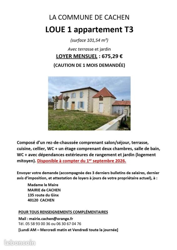 Appartement 3 pièces 101 m² · à Cachen · 101 m² · 675 €
