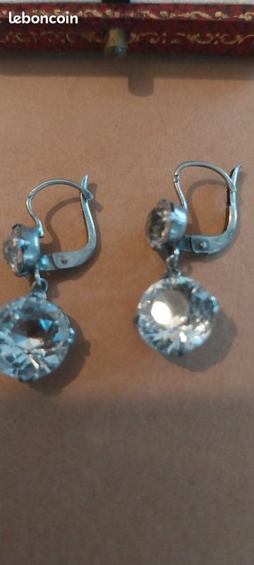 Boucles D'oreilles Dormeuses Vintage Années 1950 - Argent 800, Zircon, Poinçon - Occasion, 1,5 Cm