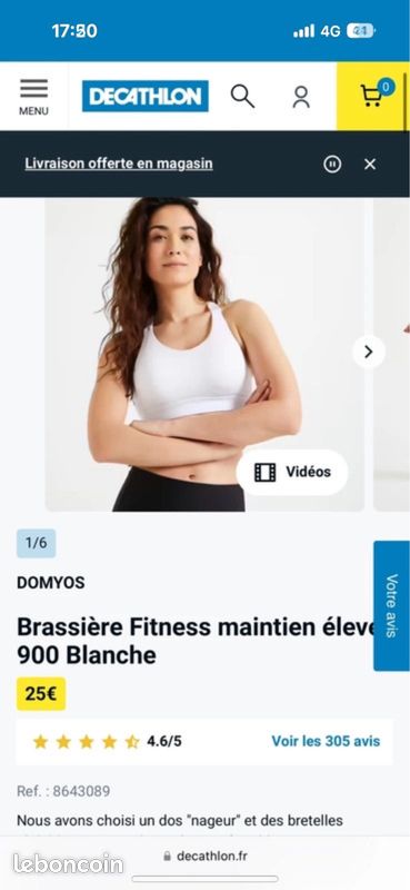 Brassière Fitness maintien élevé 900 Blanche - Decathlon