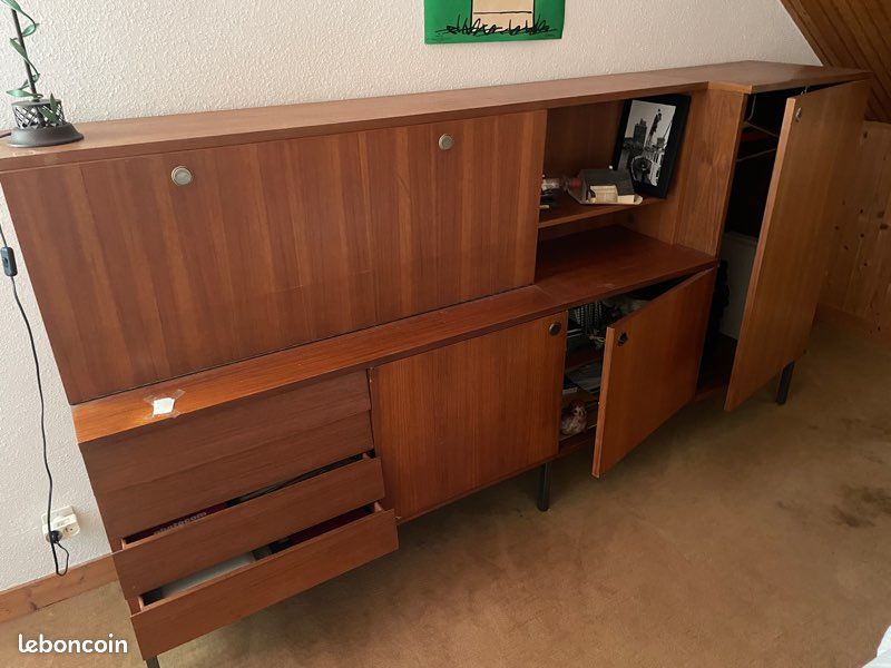 Meuble vintage plaqué teck secrétaire et rangement (image 3)