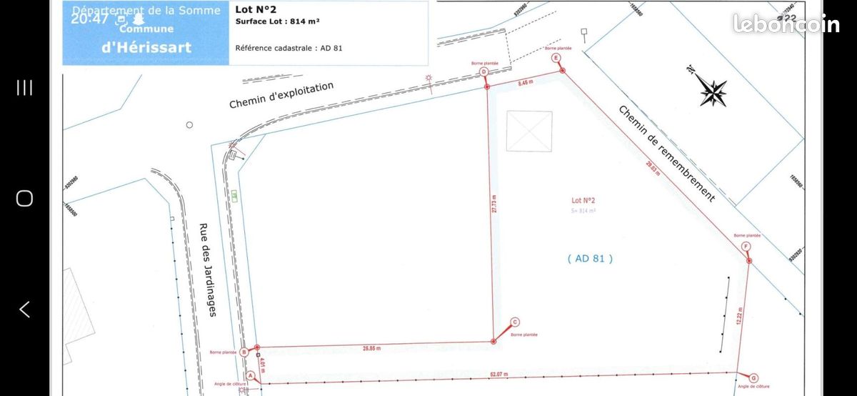 Terrain 814 m² · à Hérissart · 54 000 €
