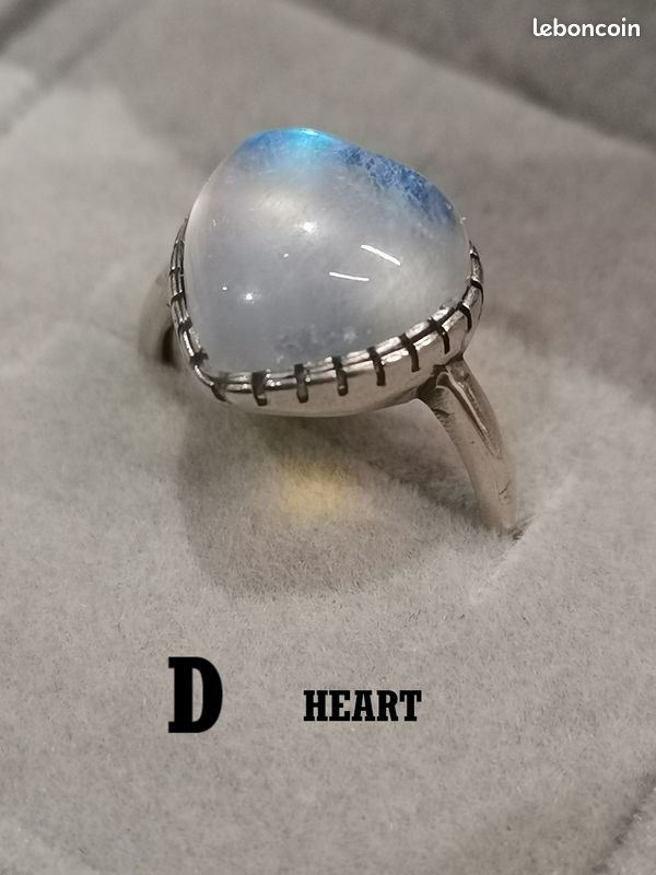 Pierre de Lune Bleu Bague Argent 925 Ajustable en taille