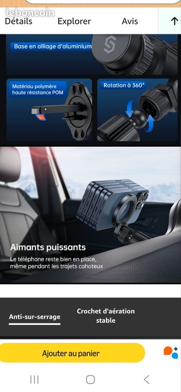 Support de téléphone pour voiture avec rotation 360° noir