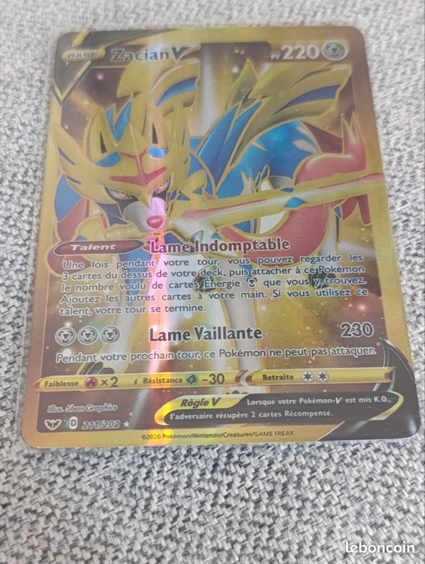 Carte Pokmon Zacian V Gold Secrte 211/202 - pe et Bouclier 1 VF - Jeux  & Jouets