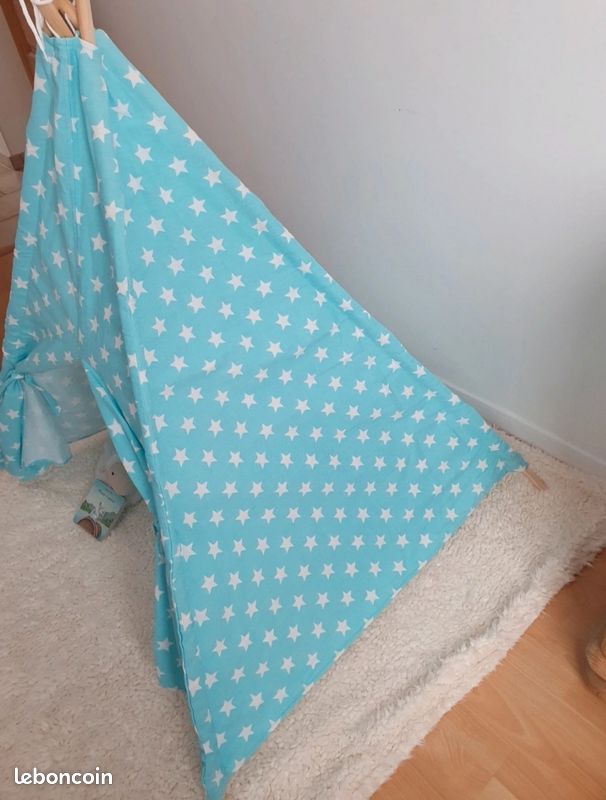 Tente Tipi Étoilée Enfant – Coton Et Lin, Rideau De Porte, 80x80x110 Cm