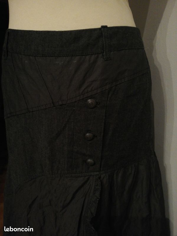 Jupe Femme Grande Taille 44 - Longueur 70 Cm, Style évasée, Couleur Bleu/gris, Polyester, Très Bon état