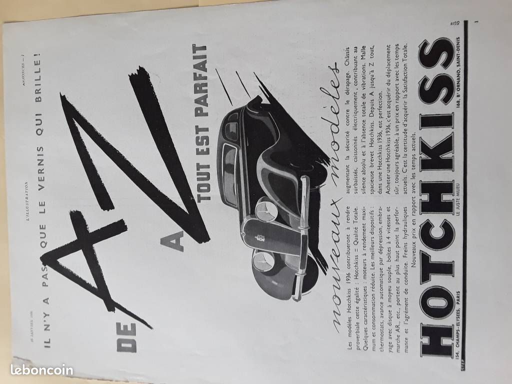 Publicité originale de 1936 Hotchkiss (image 1)
