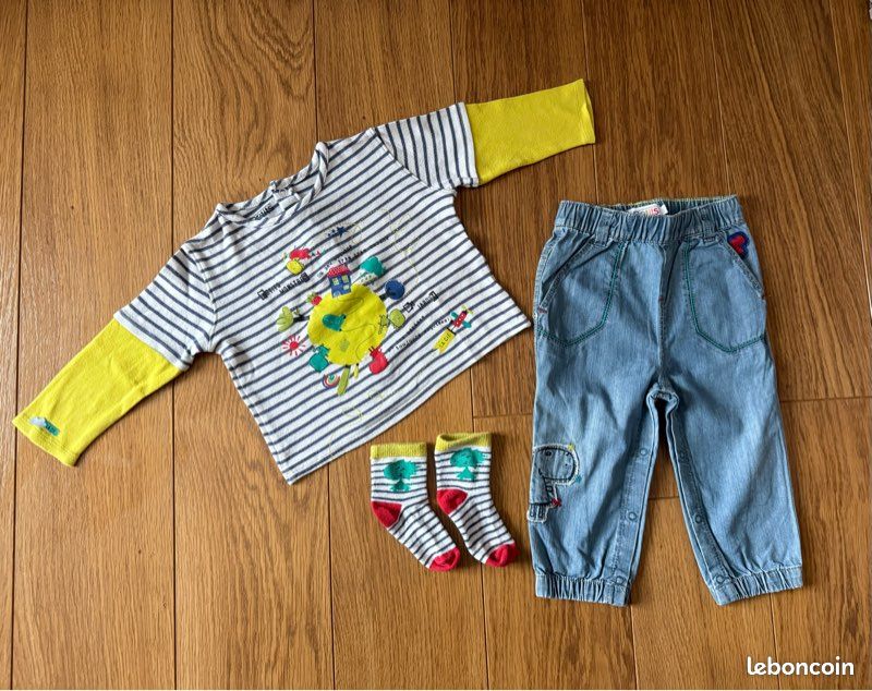 Ensemble T-shirt manches longues, pantalon et chaussettes - La compagnie des petits - taille 18 mois - en parfait état (image 1)