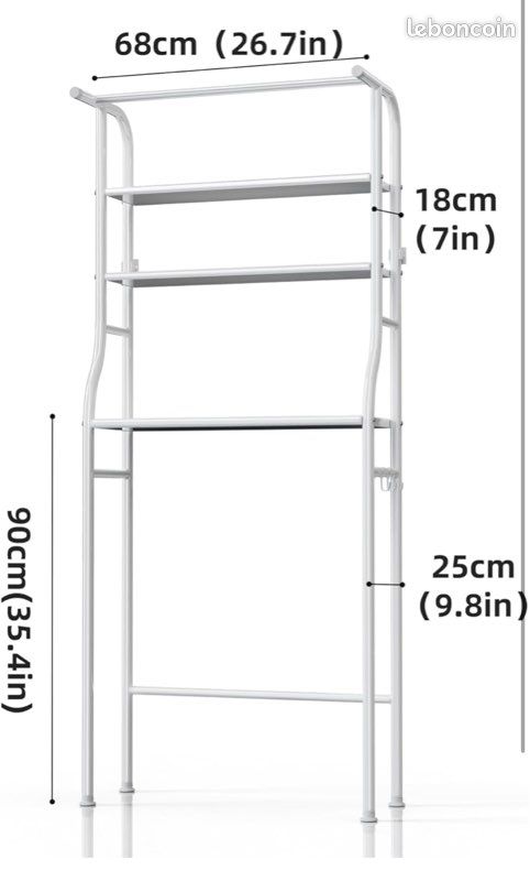 Étagère Rangement Pour Laveuse Et Sécheuse - 3 Niveaux En Métal Blanc - Porte-serviettes Et Organisateur - Dimensions 68x25x165 Cm