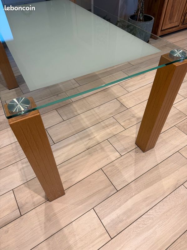 Belle table à manger en verre et chêne (image 3)