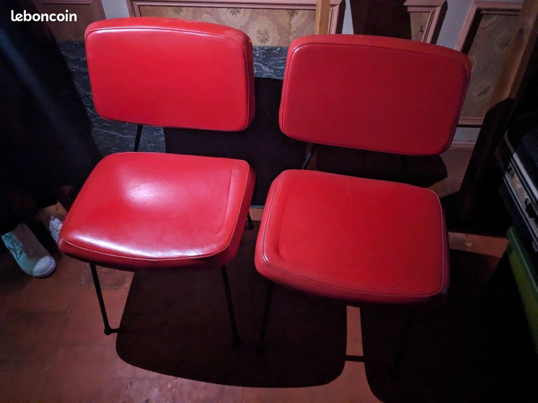Lot 4 Chaises Sky Rouge Moucheté En Hêtre – Design 1960