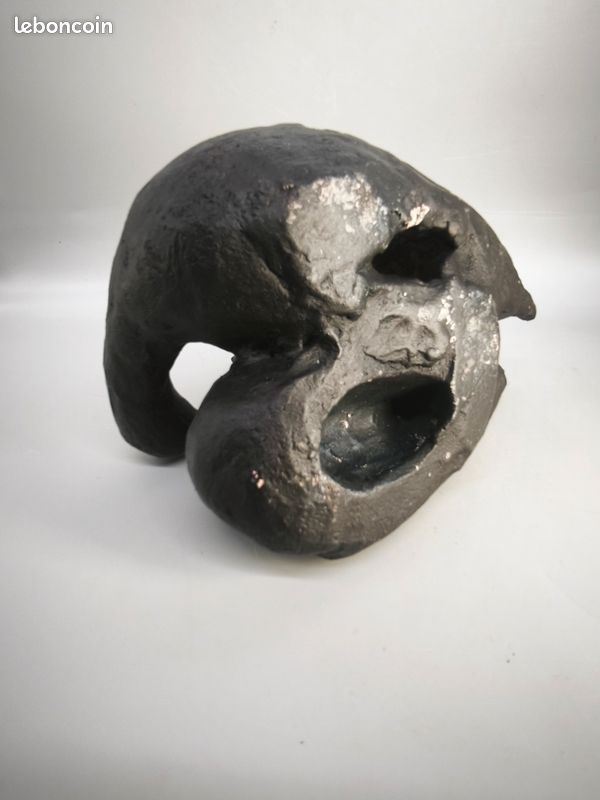 Sculpture moderniste en grès noir / terre cuite – Couple de cygnes (image 5)