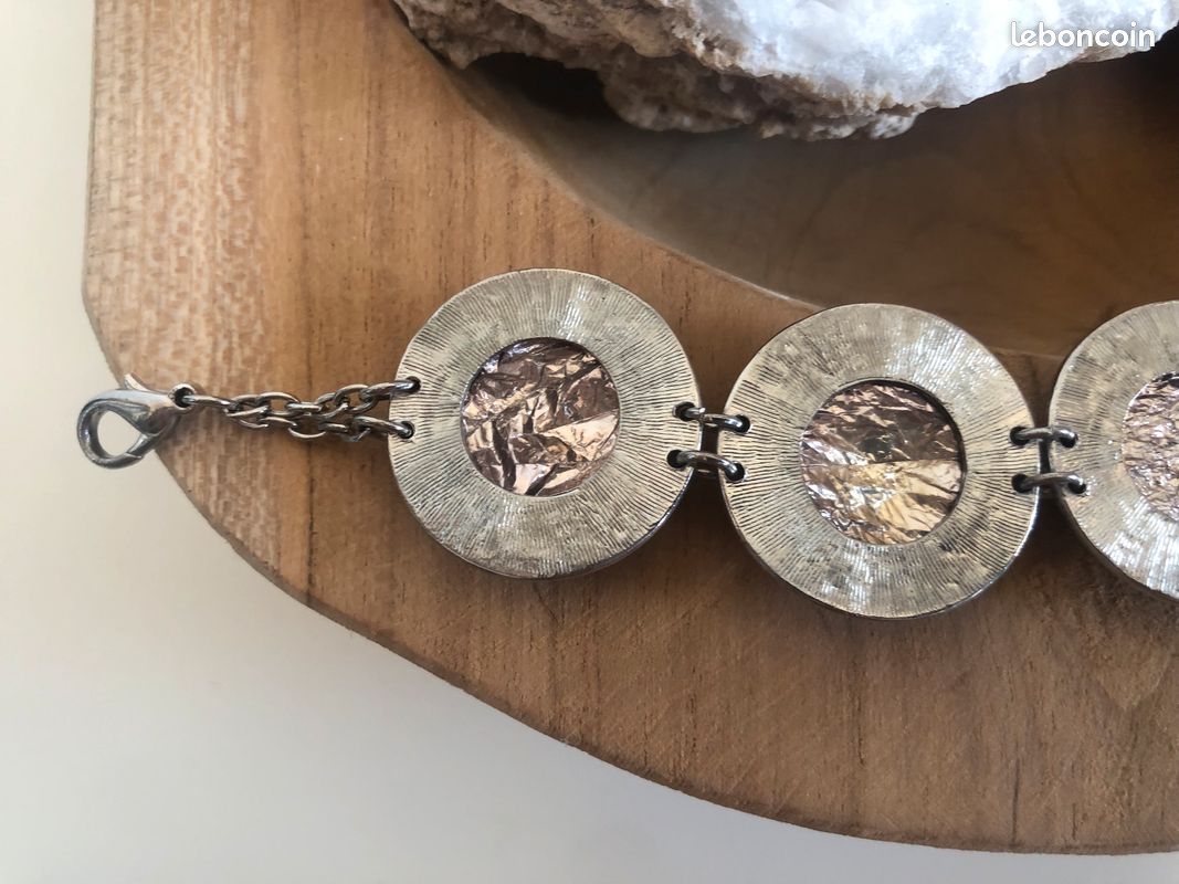 Bracelet beige doré métal argenté (image 8)