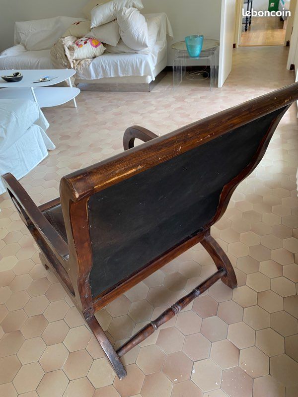Fauteuil teck et cuir indonésien (image 5)