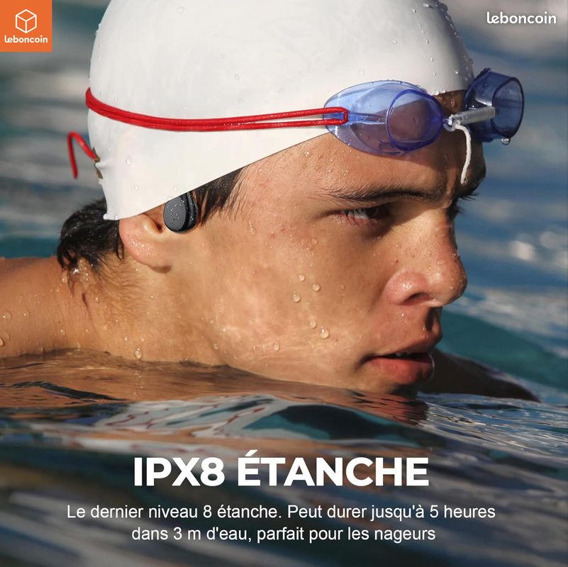 Casque Conduction Osseuse Bluetooth 5.3 - Étanche IPX8 - Mémoire 32Go - 10h Autonomie - Ideal Natation & Sport