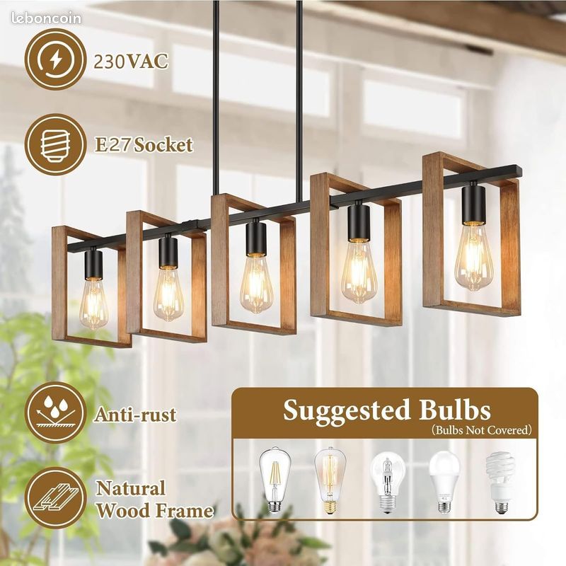 Éclairage D'Îlot De Cuisine Moderne, 5 Lumières 105cm De Hauteur Réglable Pour Salle À Manger, Lustr (image 15)