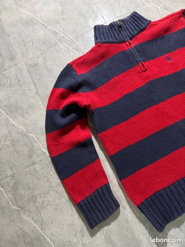 Pull col roulé polo ralph lauren, rayé rouge marine grosse maille, taille 7 ans enfant #MPERL1 (image 2)