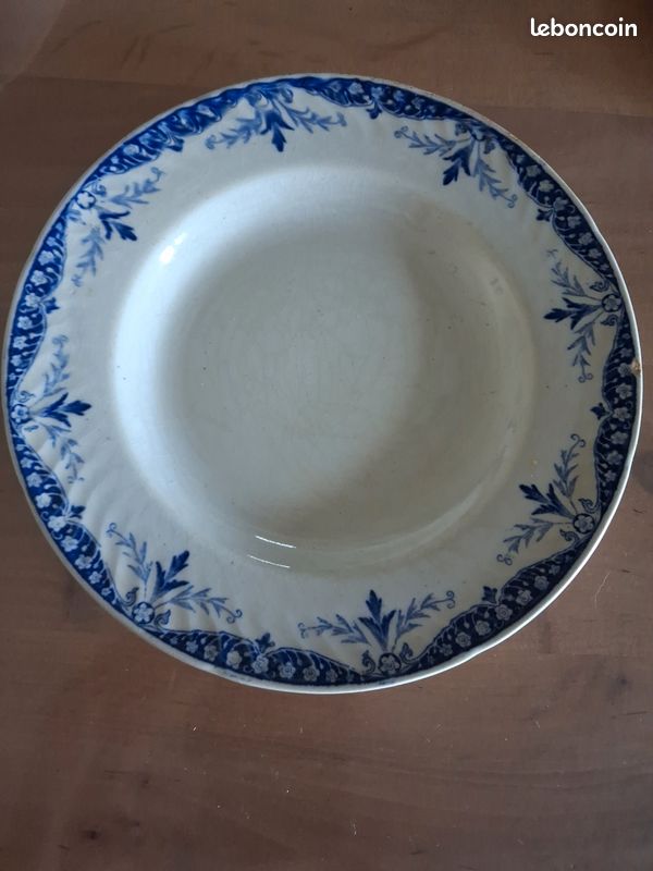 4 assiettes anciennes Gien Terre de Fer décor Menton – faïence bleue (image 2)