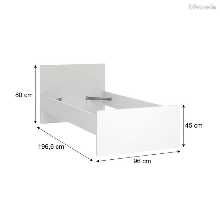 Lit 1 place + Sommier + Chevet + Armoire (image 2)