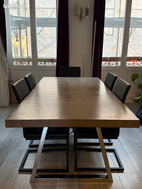 Table à manger chromé & plateau imitation pierre (image 1)