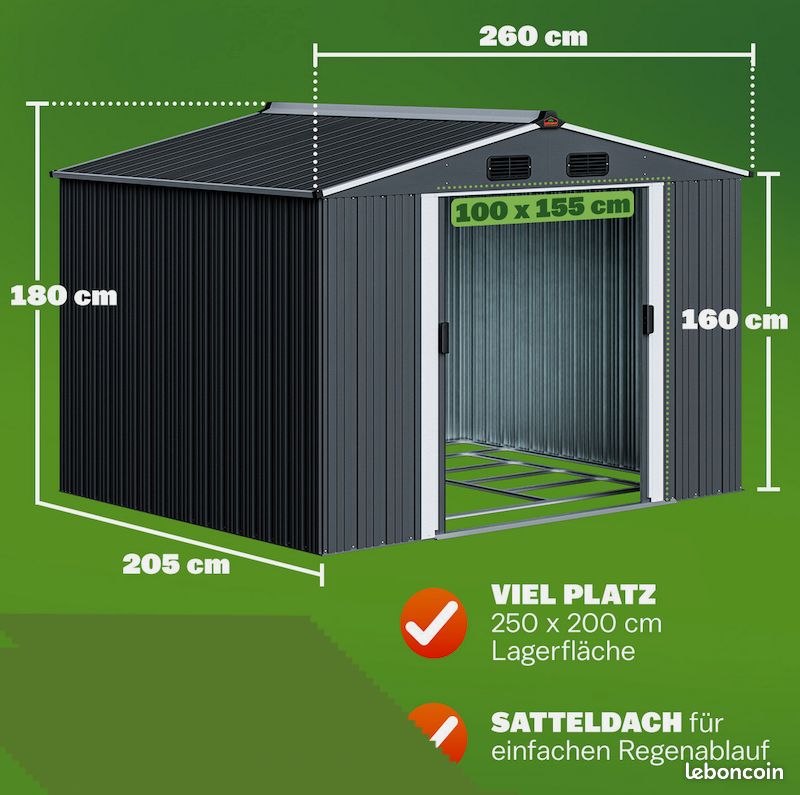 Abri de jardin métal - 5m² – 260x205x180cm - cabane de jardin – cabanon - Livraison gratuite en Europe (4 à 8 jours) ⭐⭐⭐ (image 2)