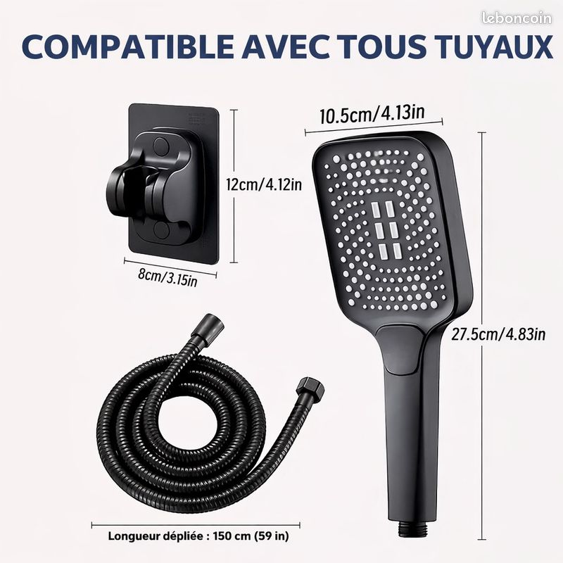 Douche 3 éléments noire (image 3)
